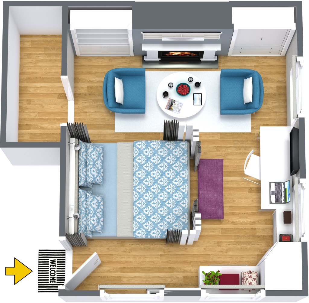 Tiny studio - 3d floor plan by Decor Interiors & more! ​